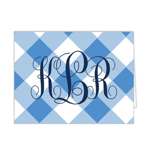 Coastal Blue Buffalo Check Monogrammed Folded Notecards