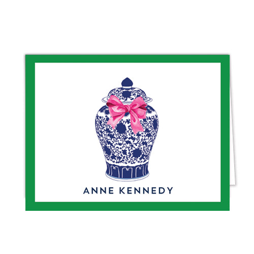 Ginger Jar with Pink Bow Personalized Folded Notecards