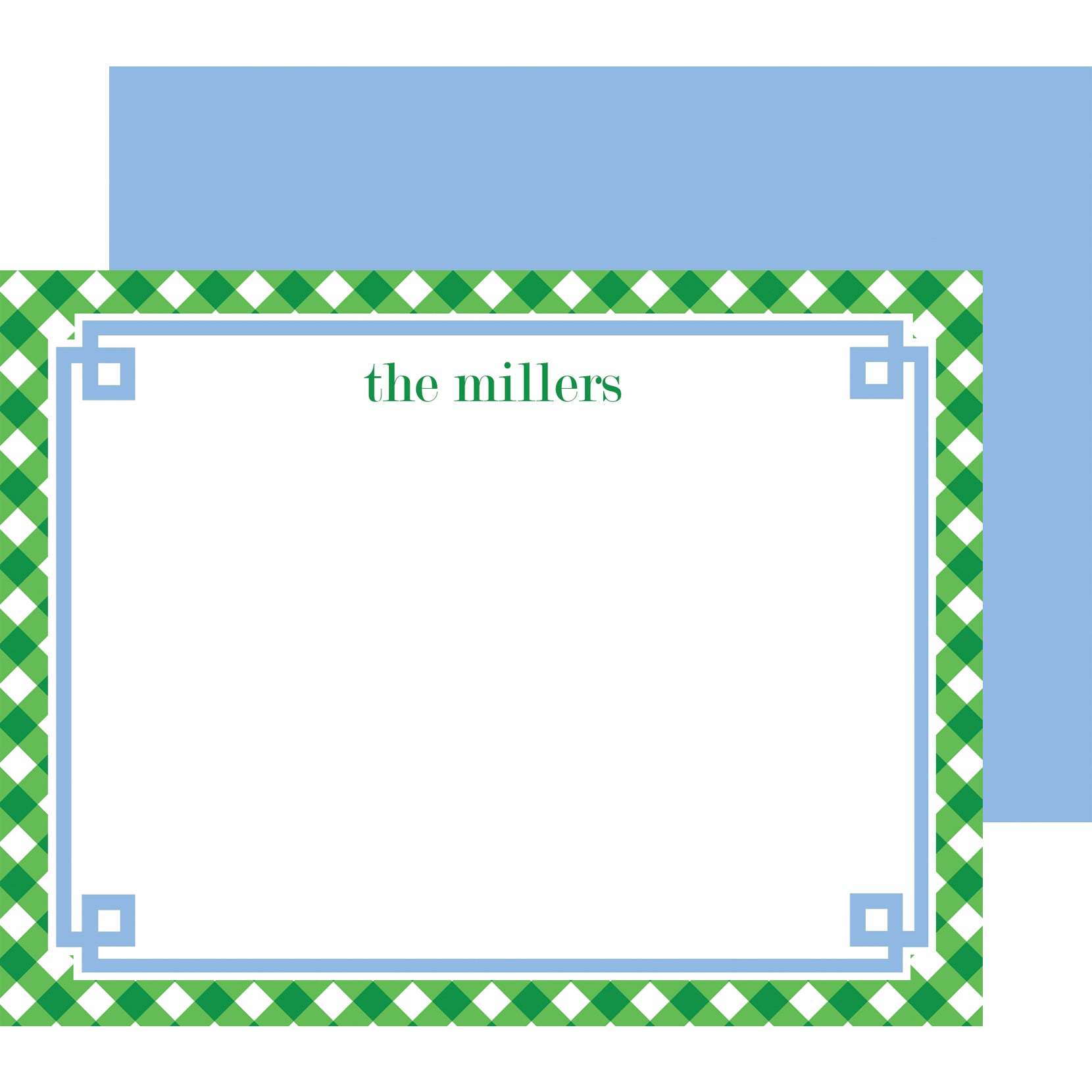 Green Gingham Fretwork Personalized Flat Notecard