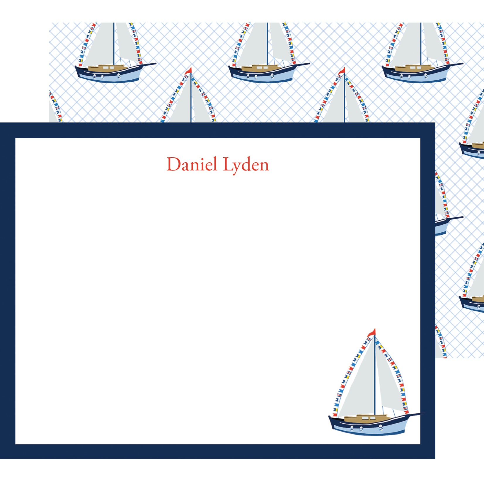 Sailboat with Nautical Flags Personalized Flat Notecards