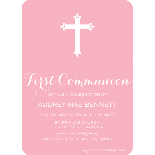 Pink Cross First Communion Invitation