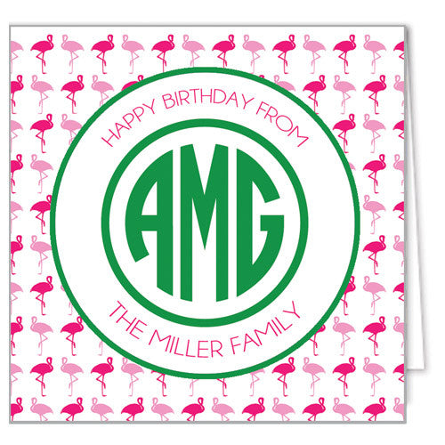 Pink Flamingo Monogram Enclosure Cards + Envelopes | More Colors