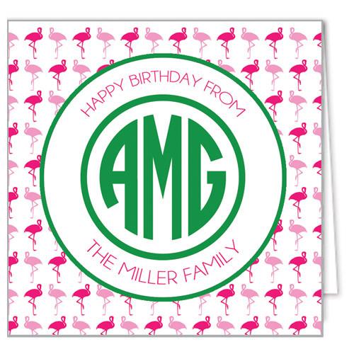 Pink Flamingo Monogram Enclosure Cards + Envelopes | More Colors Wholesale