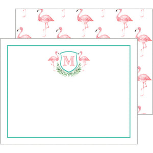 Watercolor Pink Flamingo Personalized Flat Notecards