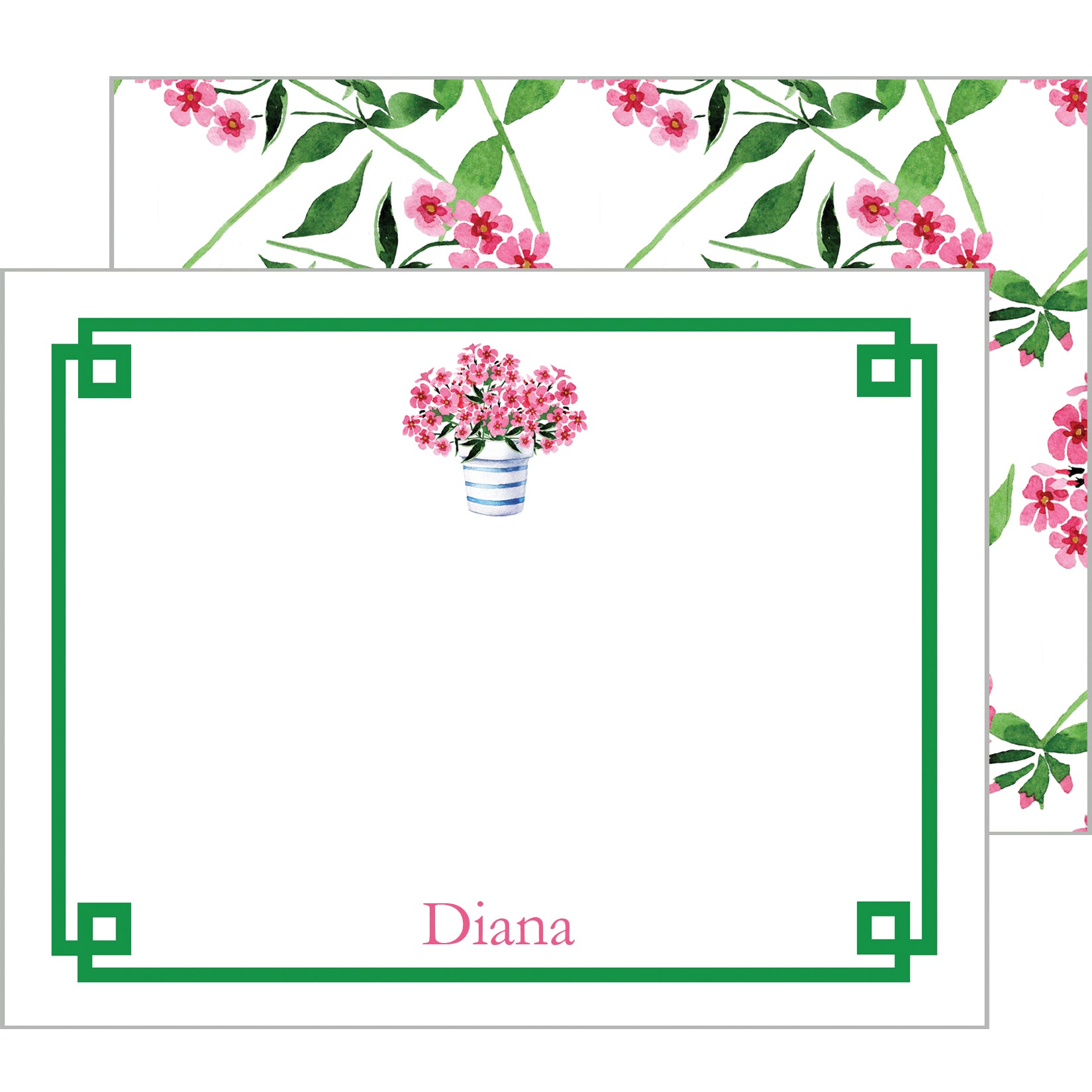 Pink Geraniums Flower Pot Personalized Flat Notecards