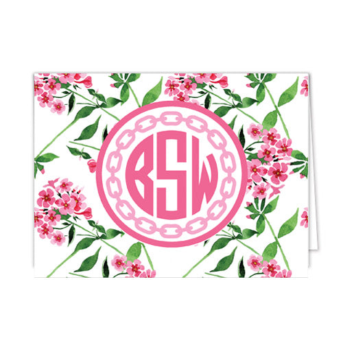 Pink Geraniums Floral Monogram Personalized Folded Notecards Wholesale