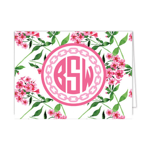 Pink Flowers Personalized Folded Notecards