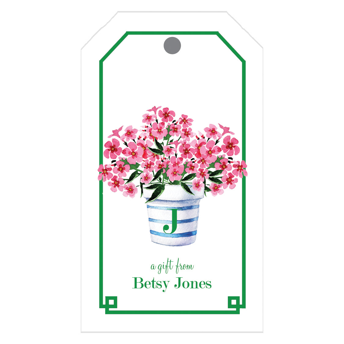 Pink Geraniums Flower Pot Personalized Gift Tags