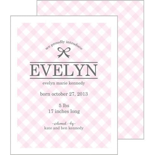 Pink Gingham A2 Birth Announcement Card Wholesale