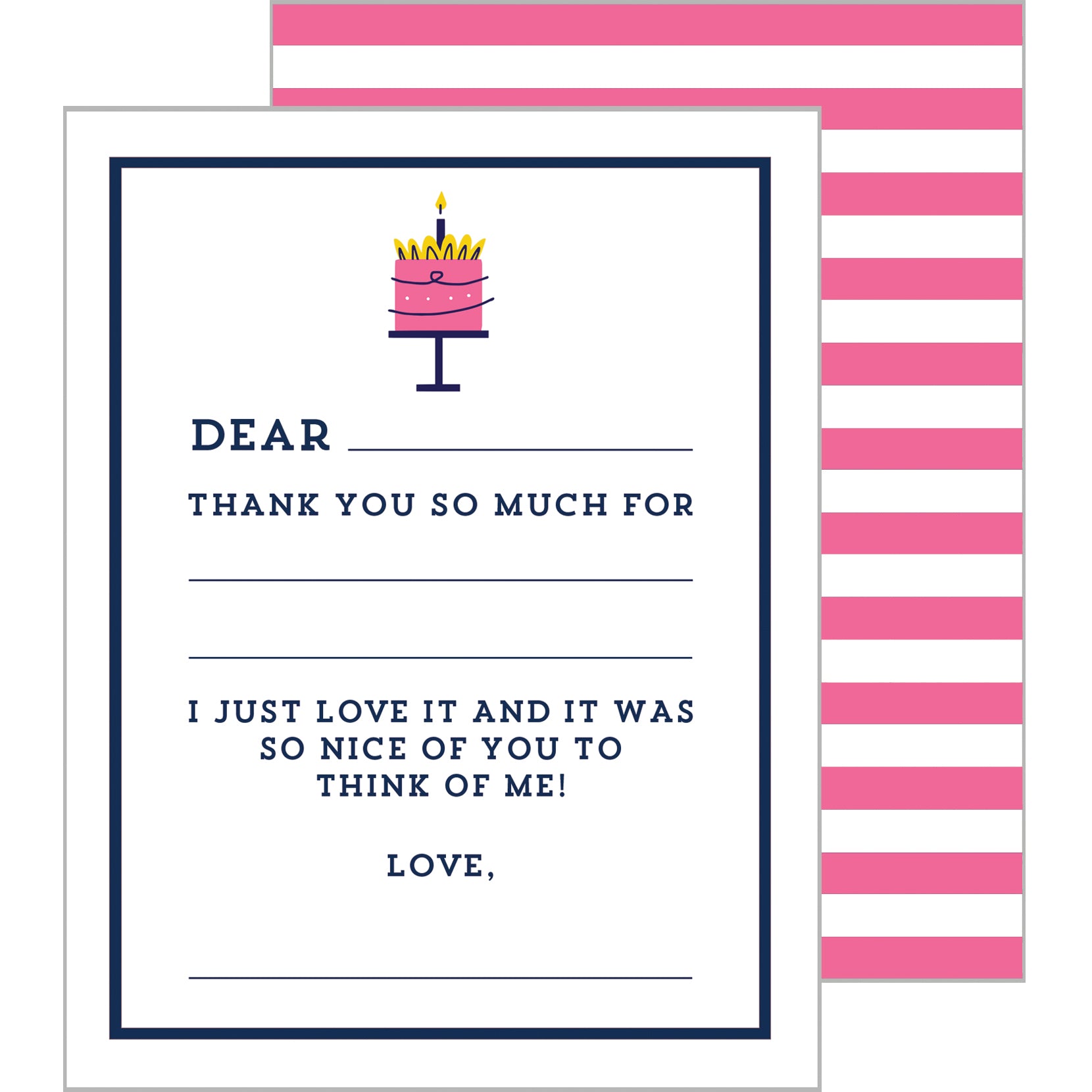 In Stock Fill In the Blank Flat Notecards | Pink Birthday Cake