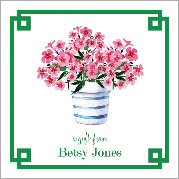 Pink Geraniums in a Flower Pot Personalized Gift Sticker | Set of 24