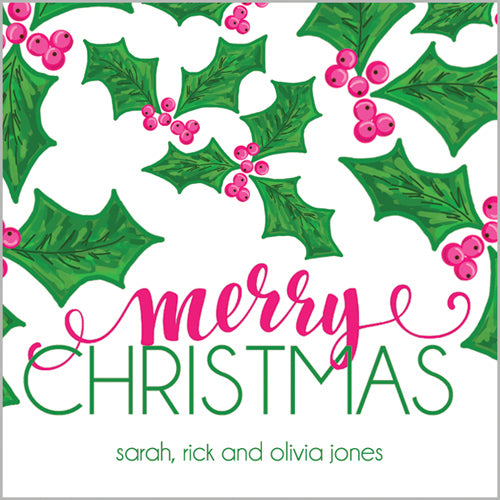 Preppy Holly Christmas Gift Sticker | Set of 24