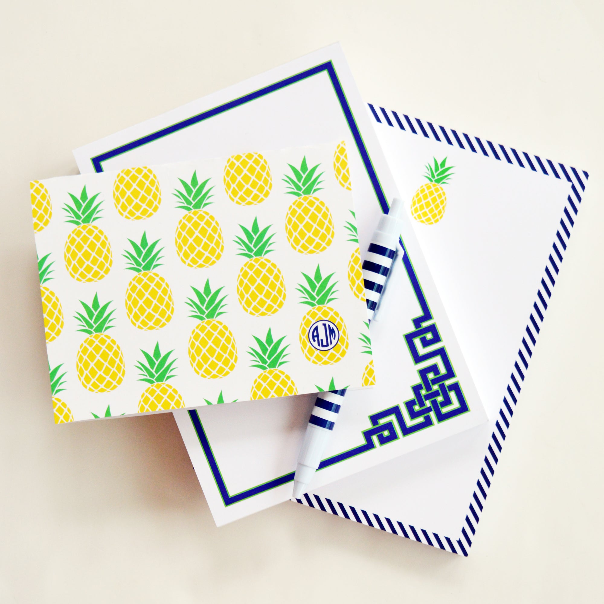 Preppy Pineapple Personalized Folded Notecards