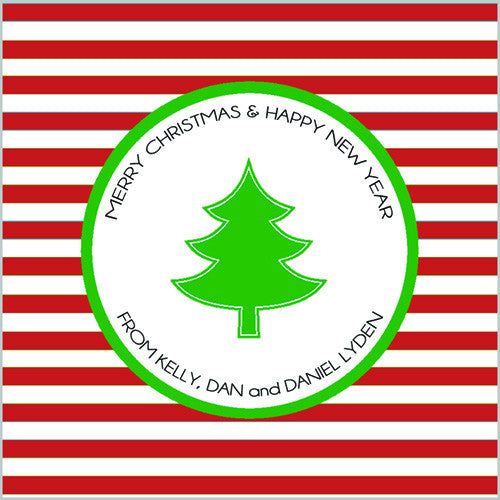 Christmas Tree Red Stripe Holiday Gift Sticker - Set of 24