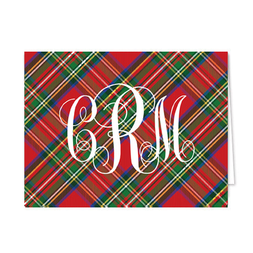Red Tartan Plain Monogram Folded Notecards