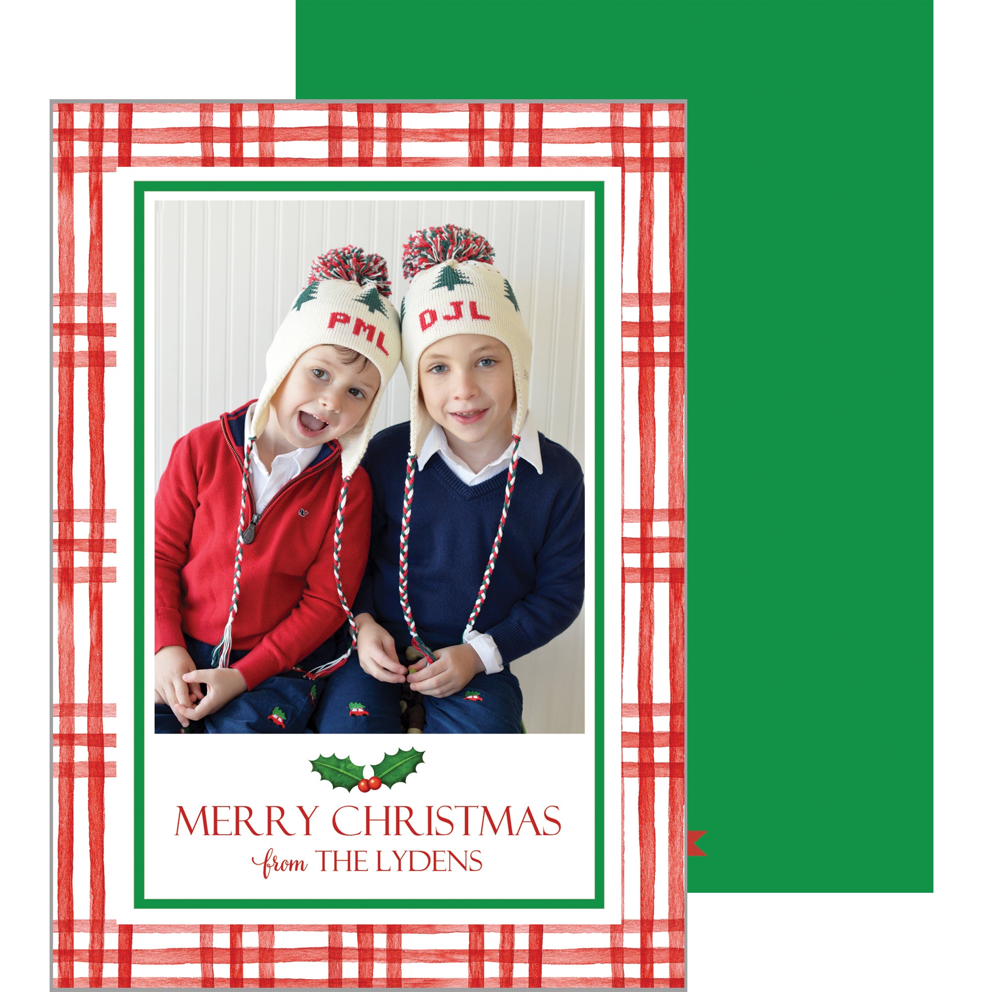 Watercolor Windowpane Vertical Holiday Photo Card | Red