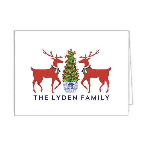 Reindeer Boxwood Christmas Personalized Folded Notecards Wholesale