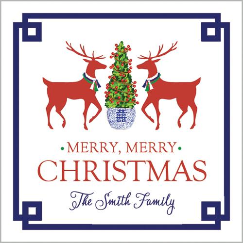 Reindeer Boxwood Christmas Gift Sticker | Set of 24 Wholesale