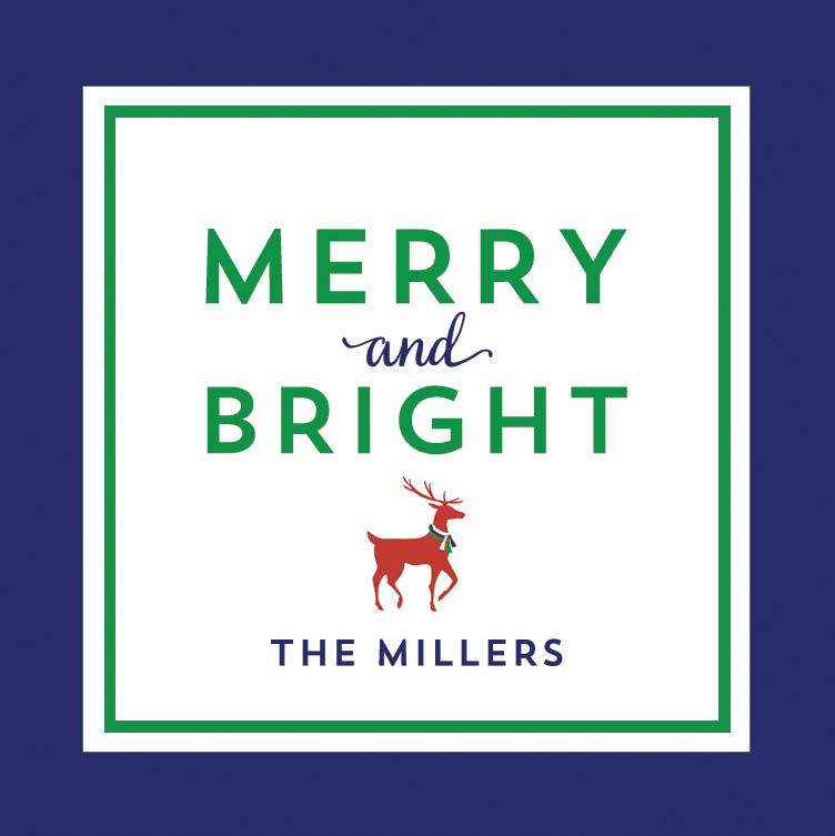 Merry & Bright Reindeer Christmas Gift Sticker | Set of 24 Wholesale