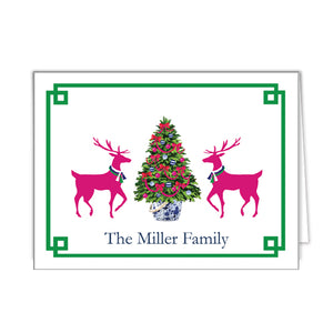 Reindeer Games Personalized Folded Notecards | Hot Pink