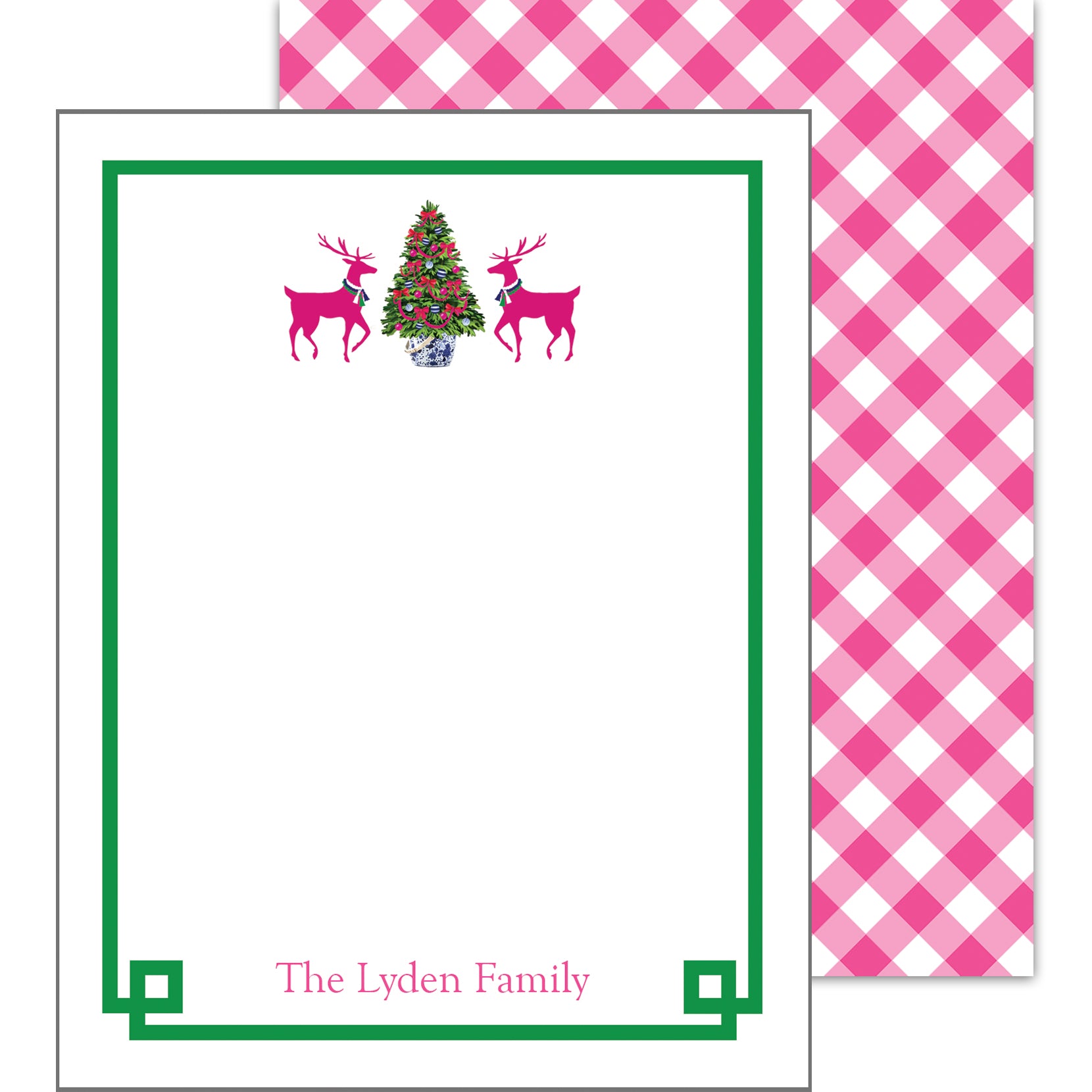 Reindeer Games Personalized Flat Notecards | Hot Pink