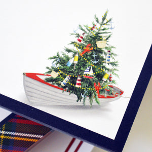 Nautical Christmas Tree in a Row Boat Personalized Folded Notecards