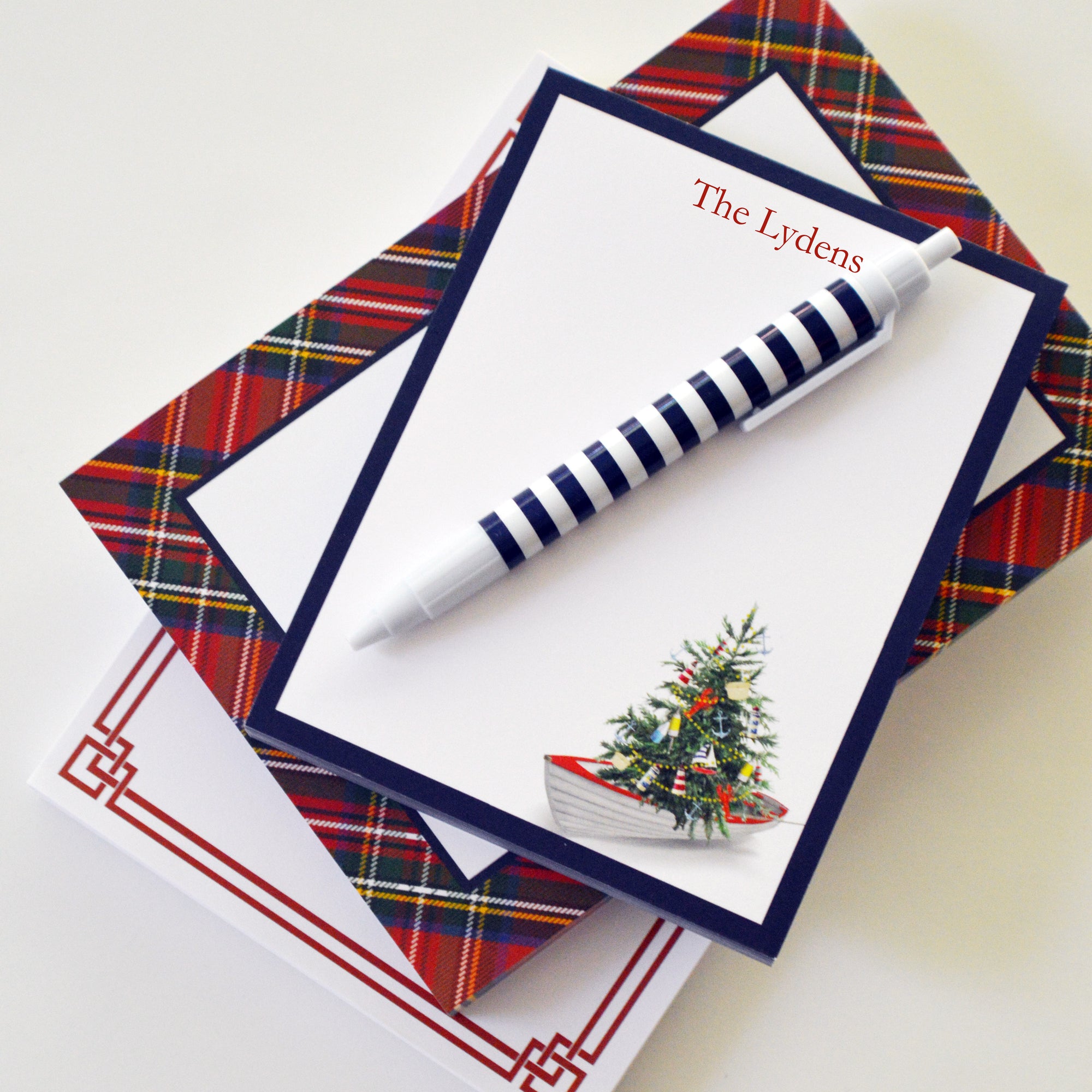 Nautical Christmas Tree in a Row Boat Personalized Notepad