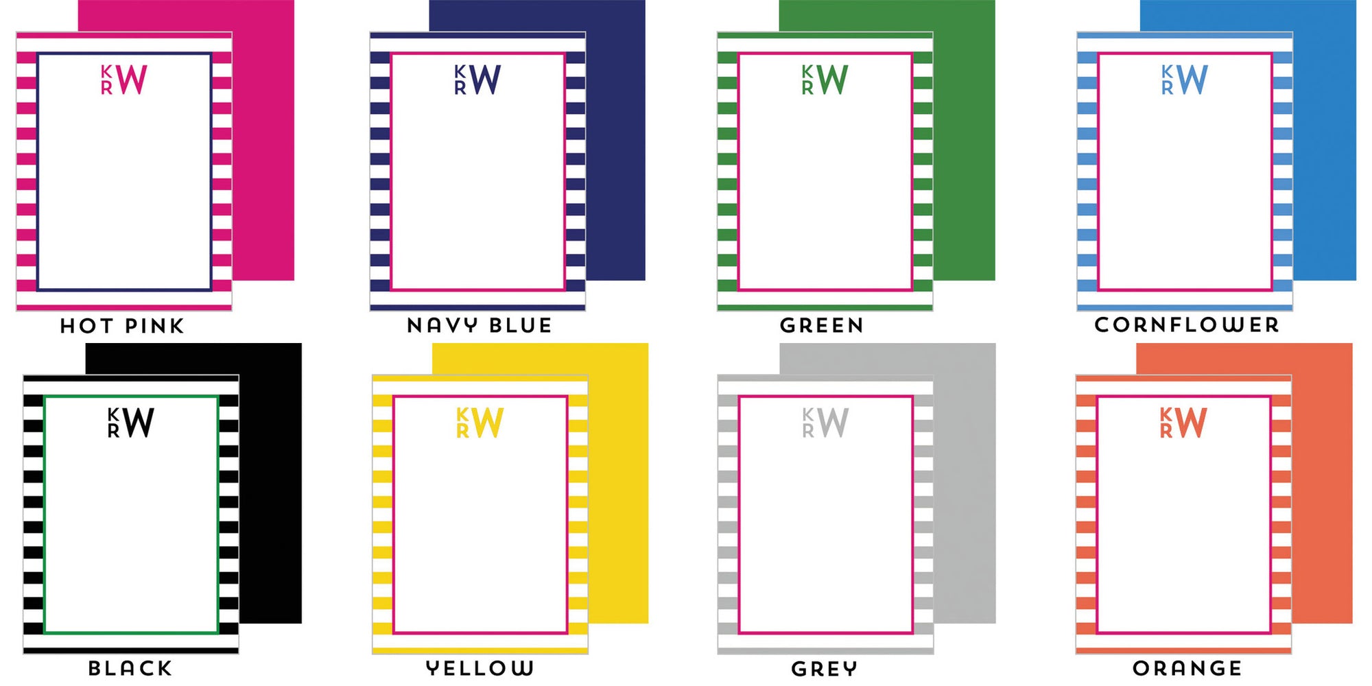 Rugby Stripe Monogram Personalized Flat Notecards - More Colors