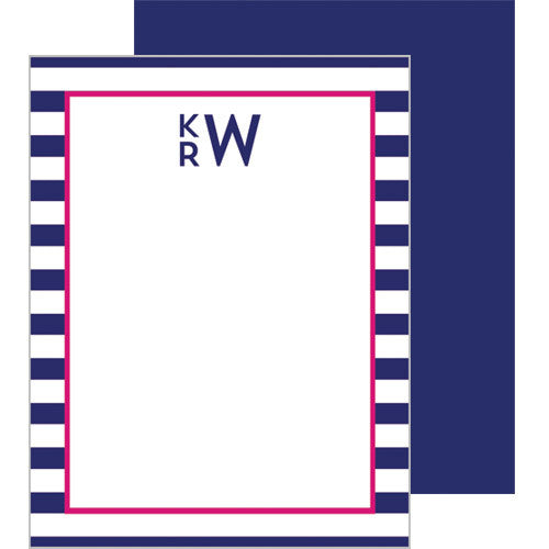 Rugby Stripe Monogram Personalized Flat Notecards - More Colors