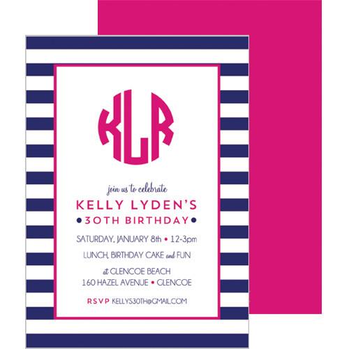 Rugby Stripe Monogram Invitation - Navy Blue Wholesale