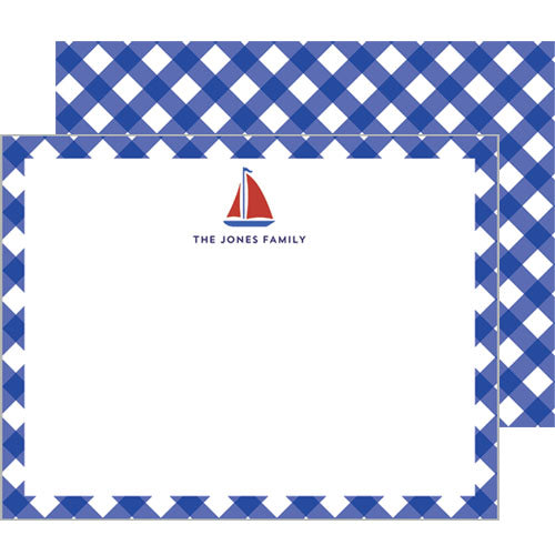 Sailboat Gingham Personalized Flat Notecards