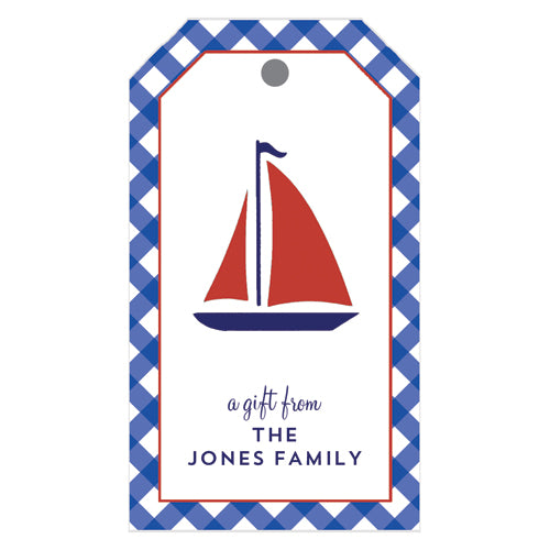 Sailboat Gingham Personalized Gift Tags