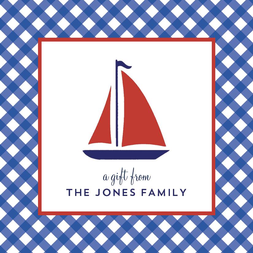 Sailboat Gingham Gift Sticker | Set of 24 Wholesale