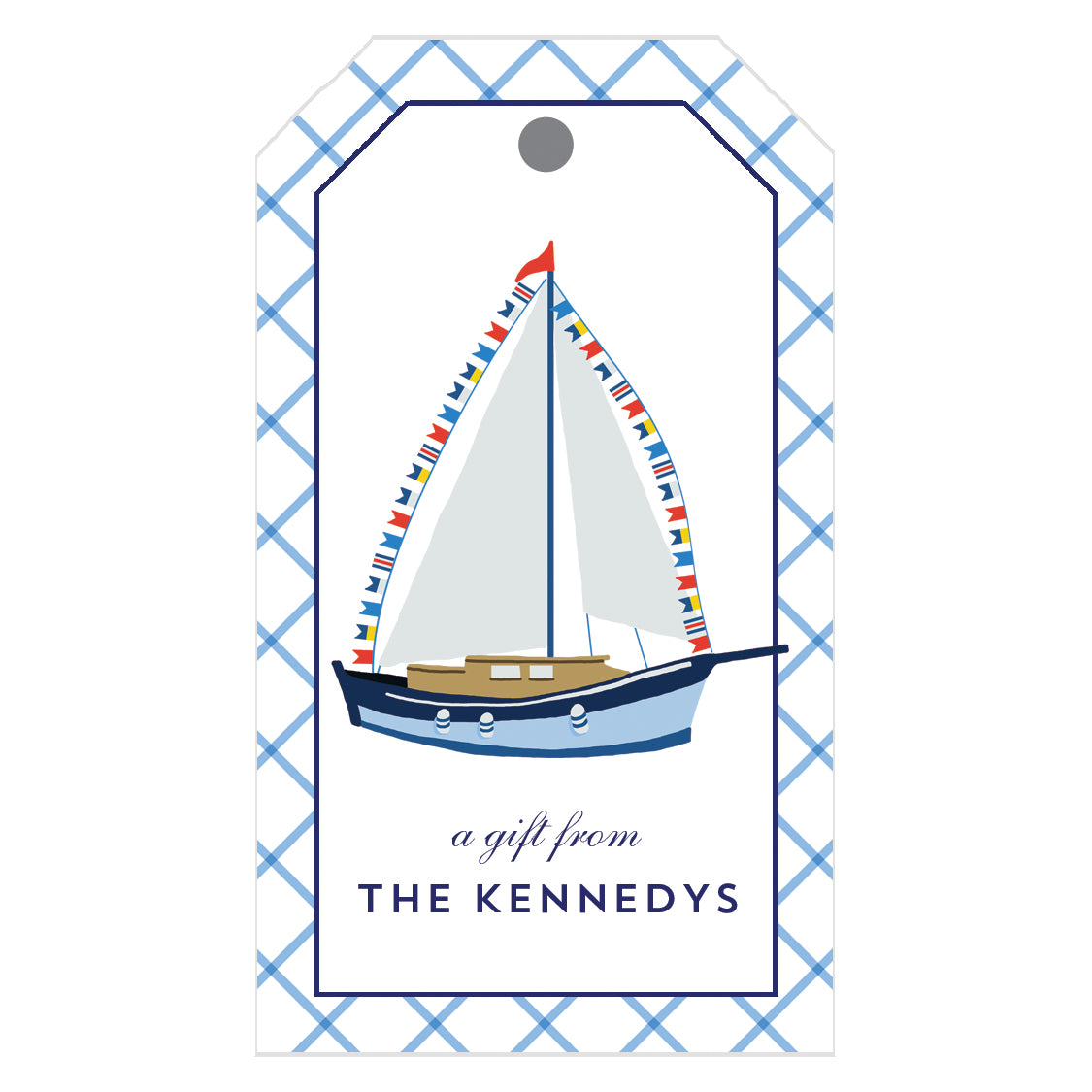 Sailboat with Nautical Flags Personalized Gift Tags