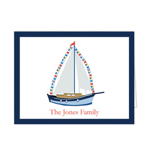 Sailboat with Nautical Flags Personalized Folded Notecards