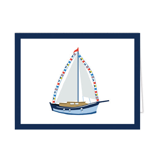 In Stock Folded Notecard Set of 10 | Sailboat with Nautical Flags