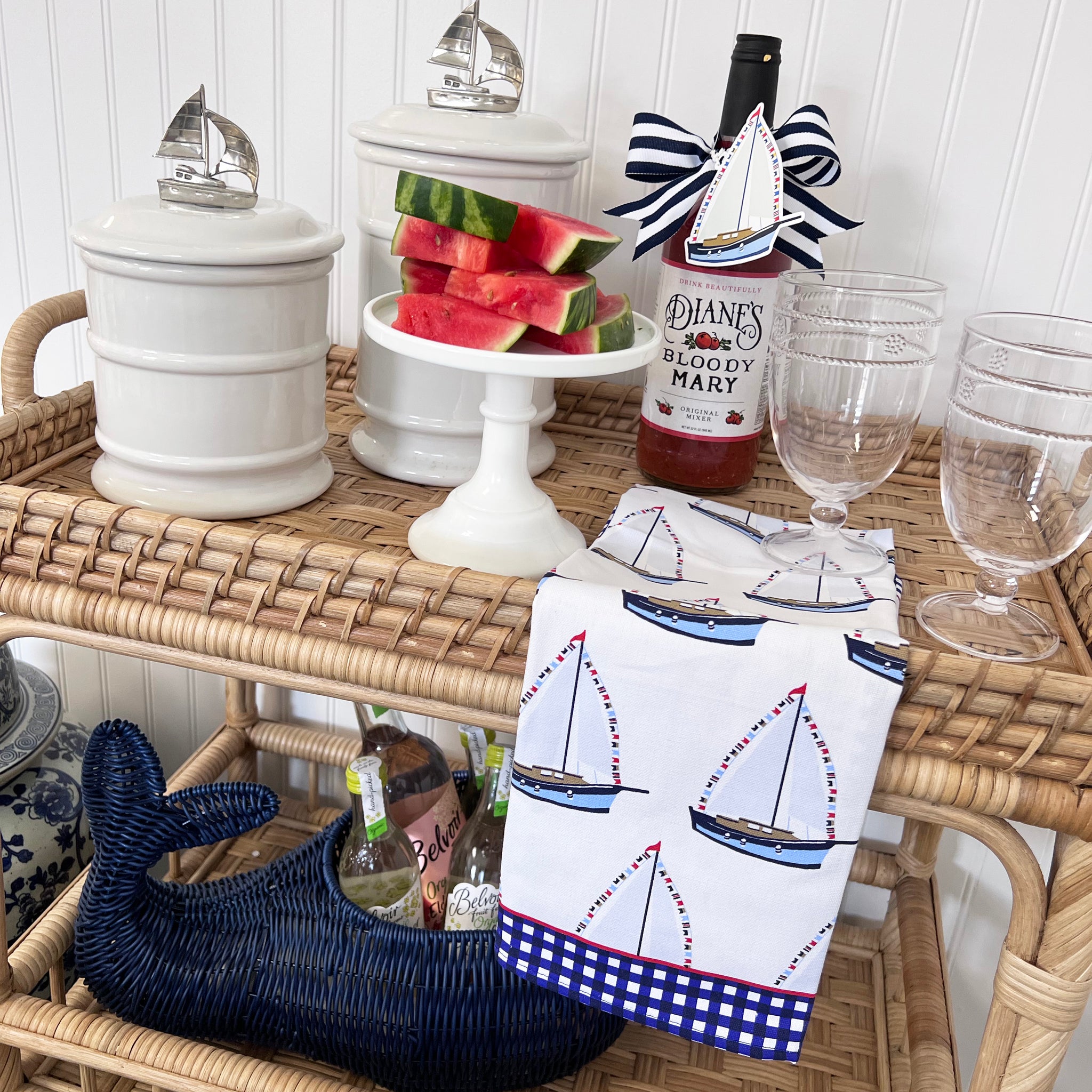 SALE!! WH Hostess Cotton Tea Towel  Sailboats - WH Hostess Social  Stationery