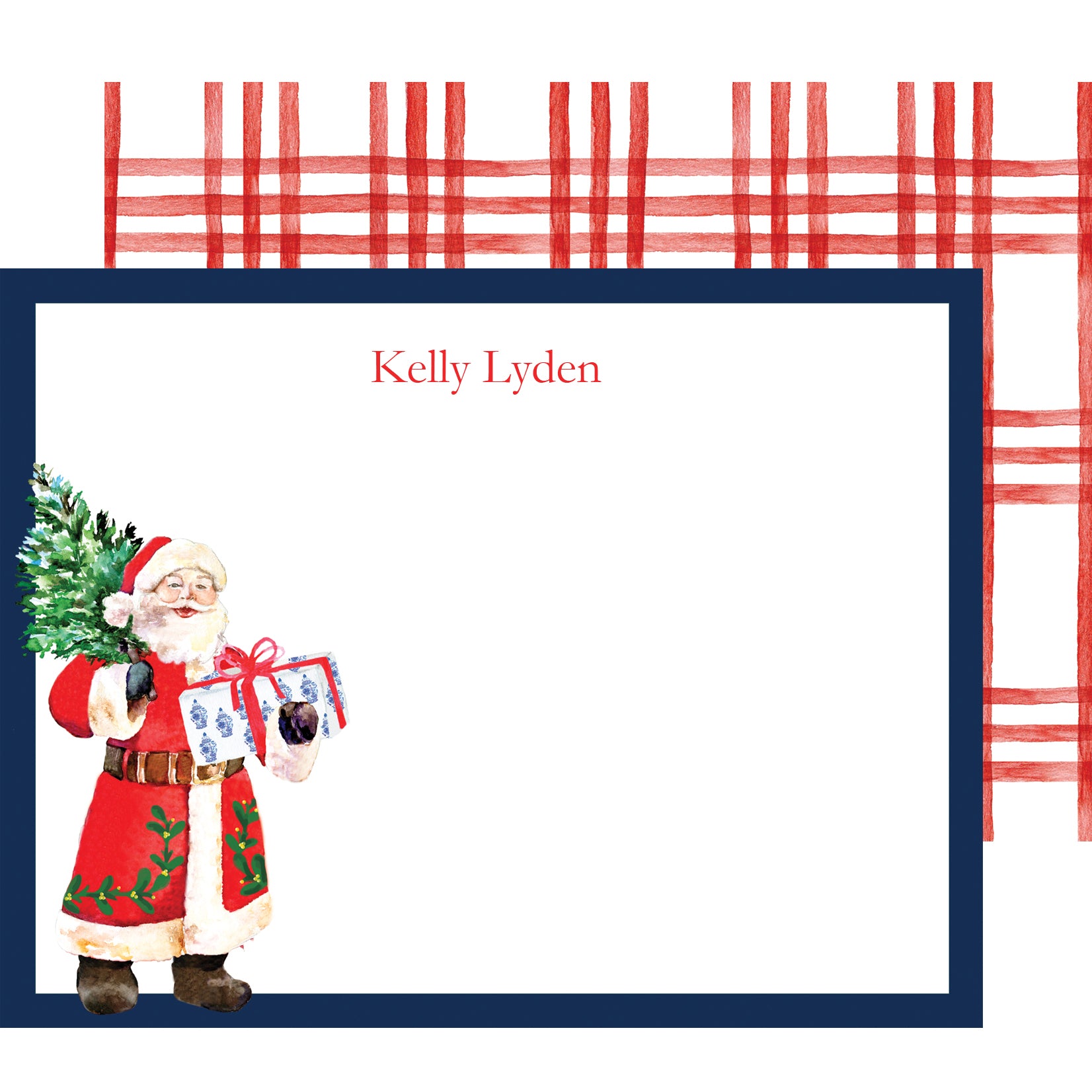 Santa Claus with Gift Personalized Flat Notecards