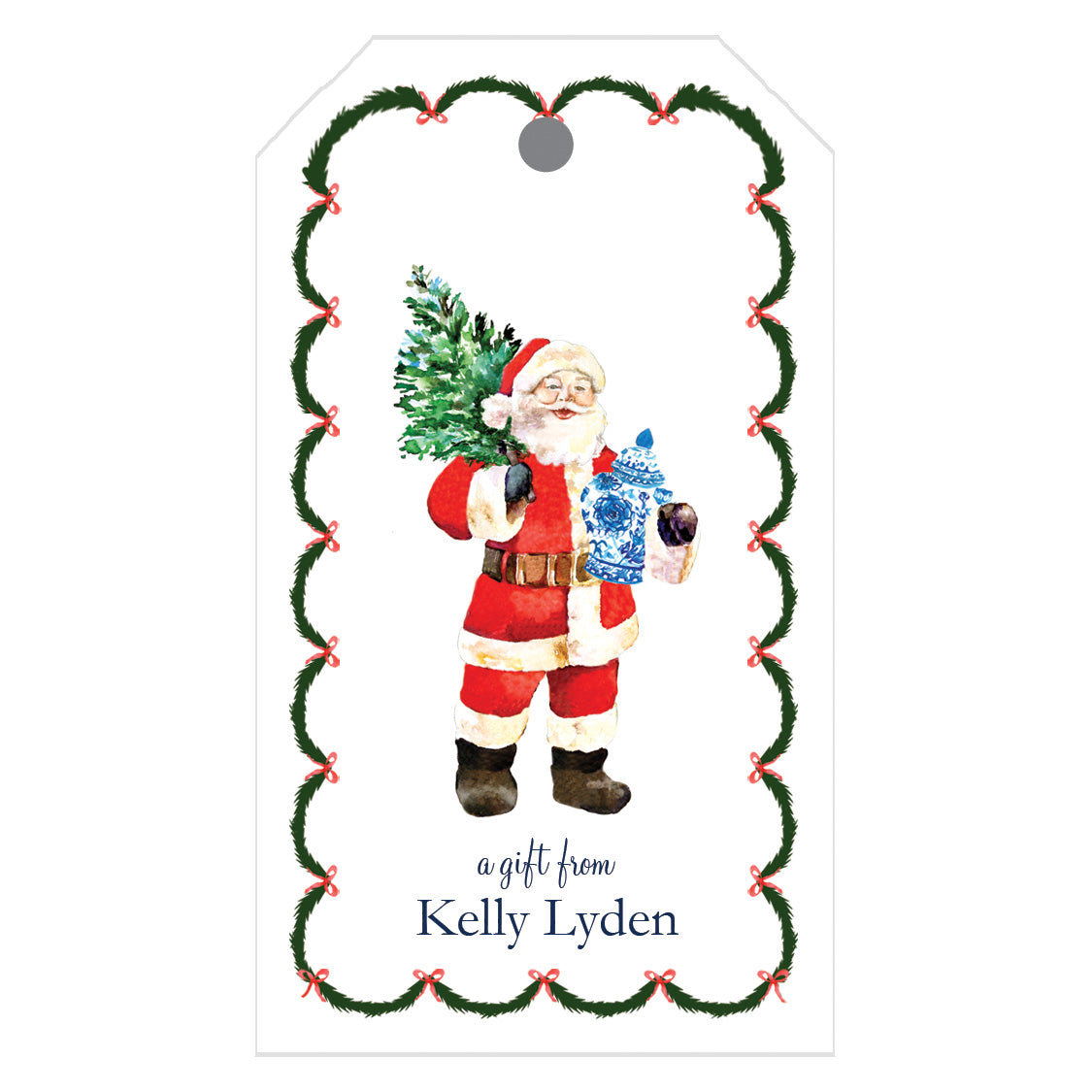 Santa Claus with a Ginger Jar Personalized Christmas Gift Tags - WH Hostess  Social Stationery