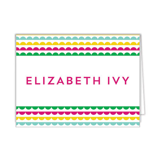 Scallop Banner Personalized Folded Notecards - More Colors