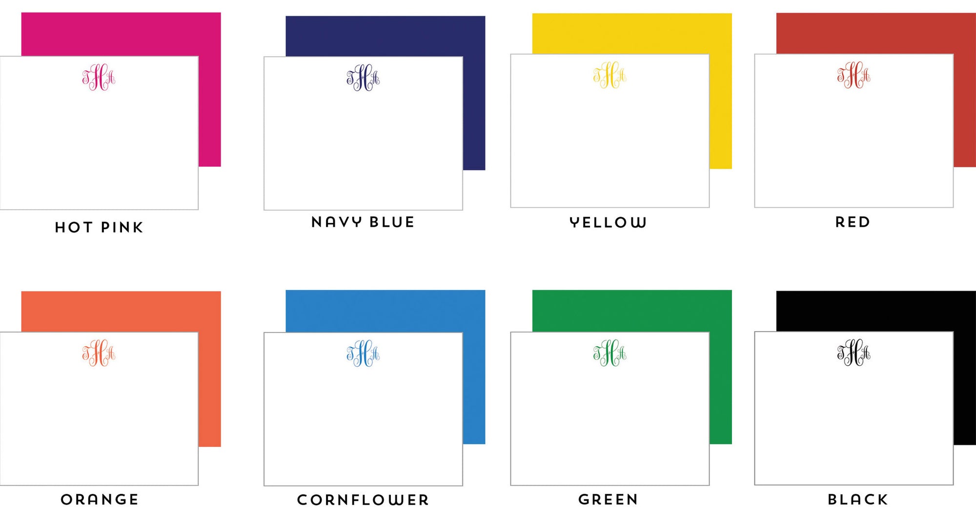 Script Monogram Personalized Flat Notecards - More Color Options