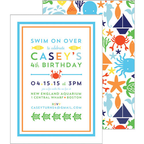 Sea Creatures Double-Sided Party Invitation