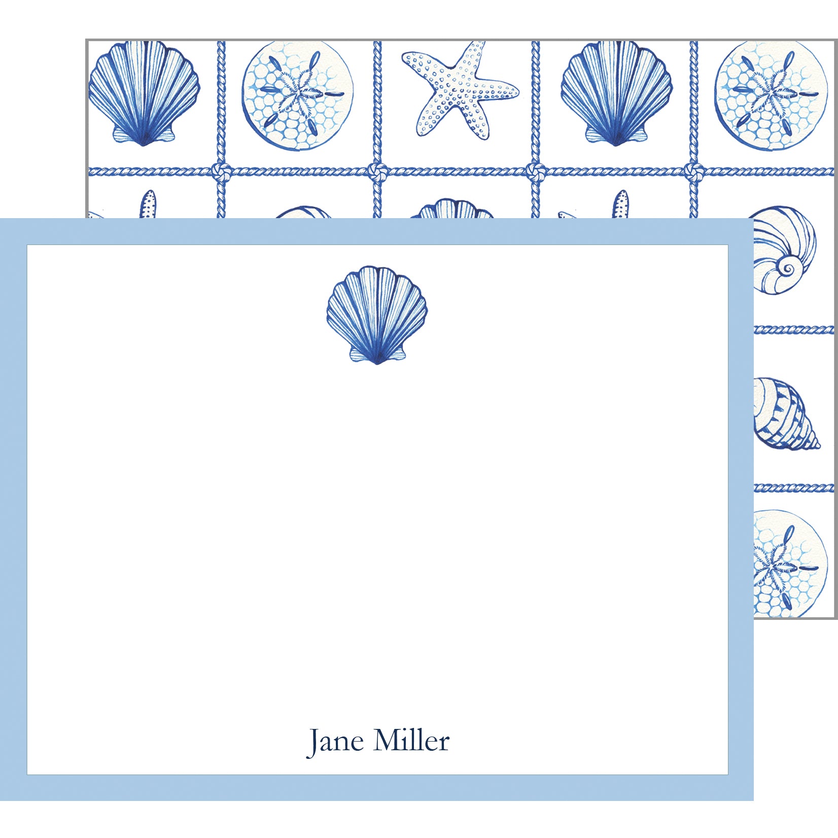 Sea Shells Personalized Flat Notecards - WH Hostess Social Stationery