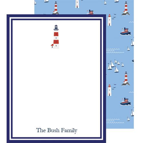 Seaside Nautical Lighthouse Personalized Flat Notecards Wholesale