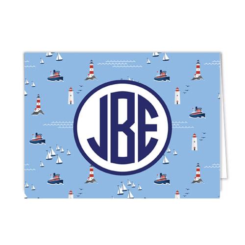 Nautical Seaside Monogram Personalized Folded Notecards Wholesale