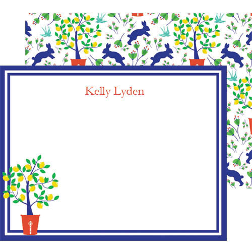 Spring Toile Personalized Flat Notecards