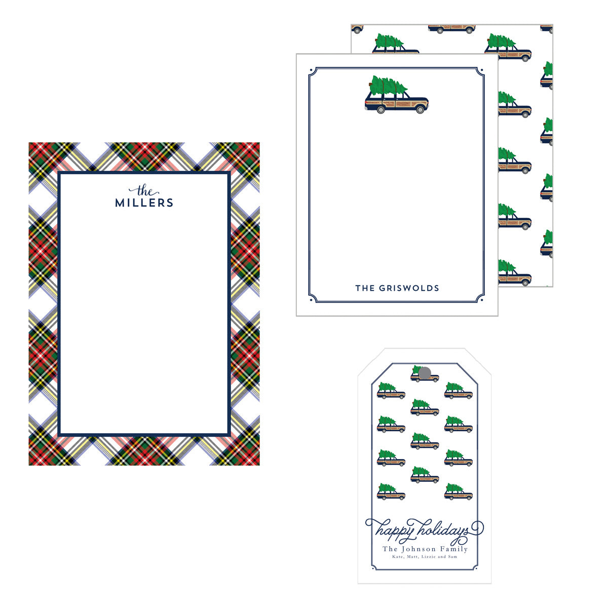 Woodie Jeep Wagoneer and Stewart Plaid Stationery Gift Set