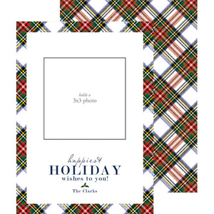 Photo Mount Holiday Photo Card | White Stewart Plaid