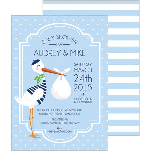 Stork Baby Shower Invitation - Blue