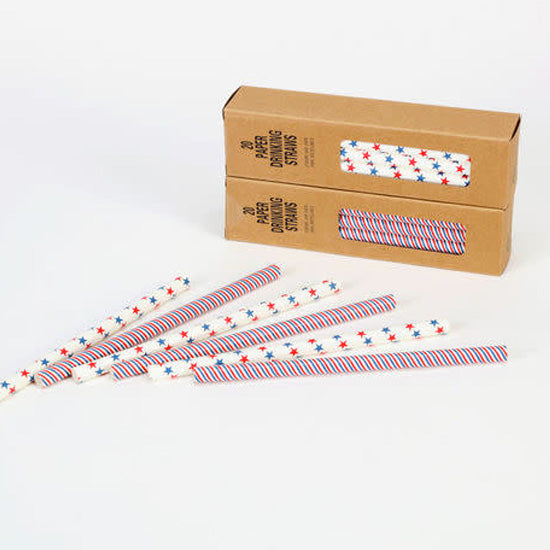 Red & Blue Striped Paper Straws | Set of 20